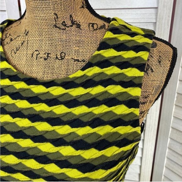 Spense Striped Skater Dress Textured Knit Fit And Flare Green Black 6 - Picture 5 of 11